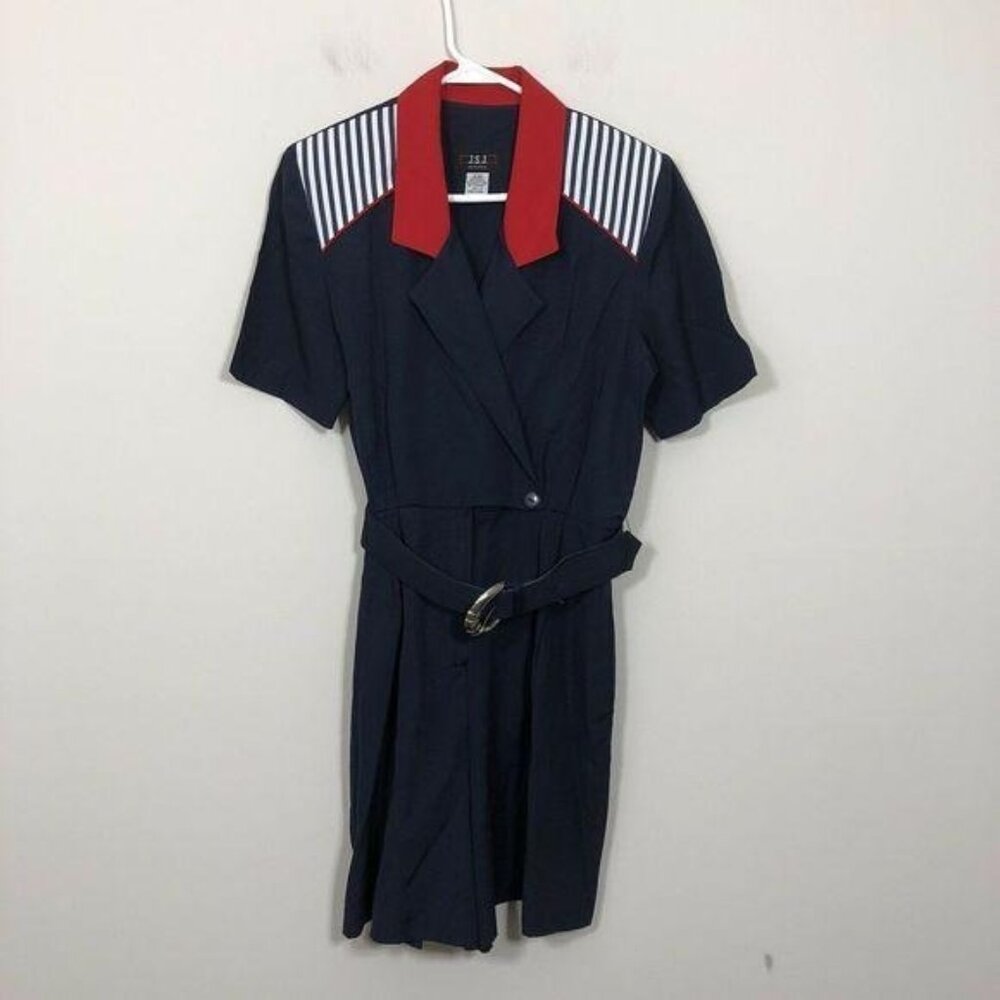 J.S.J. Petites Jumpsuit‎ Romper Women Size 9/10 Red White Blue Belted Shorts